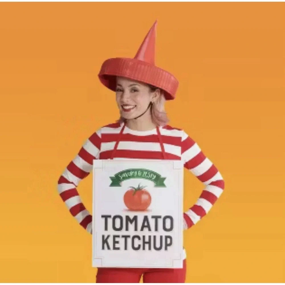 Adult Ketchup Costume-Hyde And Eek One Size Fits Most-‎ Red Headpiece & Label